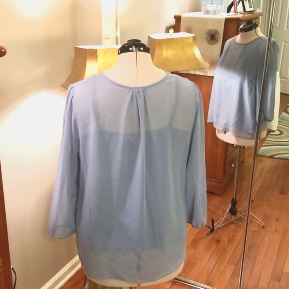 TALBOTS 2 piece blue blouse with sequin accents with a spaghetti strap camisole - Picture 8 of 12